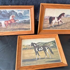 Vintage Set of Three Oak Framed Horse Prints, 1941